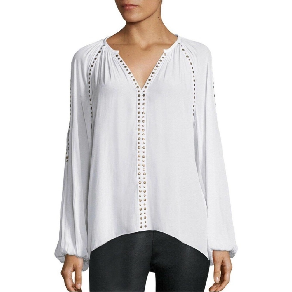 Ramy Brook Off-White Studded Silk Blend Boho Top Sz S